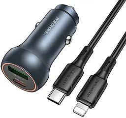 Автомобільний зарядний пристрій Borofone BZ32B 48w PD USB-C/USB-A ports car charger + USB-C to Lightning cable gray - фото Автомобільний зарядний пристрій Borofone BZ32B 48w PD USB-C/USB-A ports car charger + USB-C to Lightning cable gray