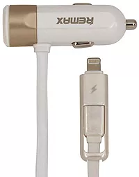 Автомобильное зарядное устройство Remax USB 3.4A with Cable 2in1 Lightning / micro USB White/Gold (RCC102)