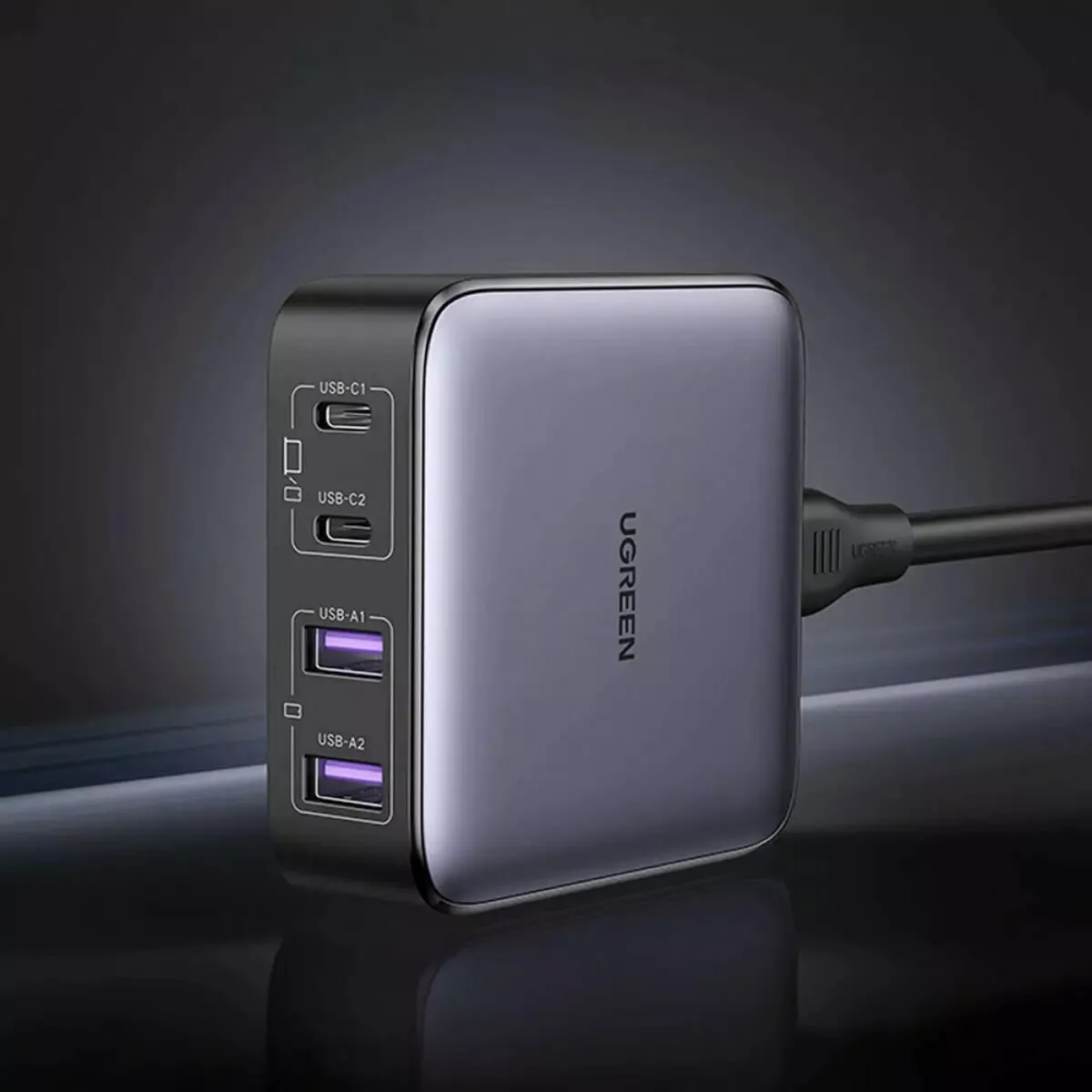 Сетевое зарядное устройство Ugreen CD327 65w 2xUSB-C/2xUSB-A ports fast charger grey (90747) - фото 4