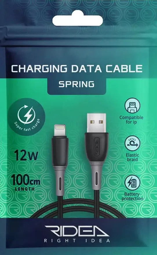 Кабель Ridea RC-M133 Spring USB-A - Lightning 12w 2.4a 1м cable Black - фото 6