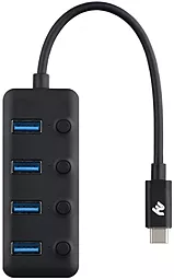 USB Type-C хаб 2E USB-C -> 4USBx3.0 0.25м Black (2E-W1406) - миниатюра 2