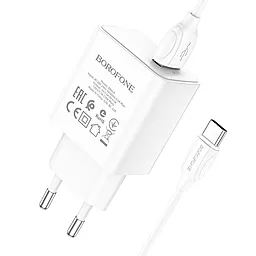 Сетевое зарядное устройство Borofone BA66A 18w QC3.0 home charger + USB-C cable white
