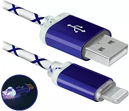 Кабель Defender LED ACH03-03LT USB-A - Lightning 12w 2.4a 1м cable Blue (87551) - фото Кабель Defender LED ACH03-03LT USB-A - Lightning 12w 2.4a 1м cable Blue (87551)