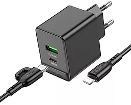 Мережевий зарядний пристрій Borofone BAS14A Erudite 20w PD USB-C/USB-A ports charger + USB-C to Lightning cable black - фото Мережевий зарядний пристрій Borofone BAS14A Erudite 20w PD USB-C/USB-A ports charger + USB-C to Lightning cable black