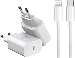 Сетевое зарядное устройство WUW T81L 20w PD/QC3.0 USB-C port fast charger + USB-C to Lightning cable White - фото Сетевое зарядное устройство WUW T81L 20w PD/QC3.0 USB-C port fast charger + USB-C to Lightning cable White