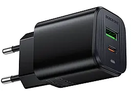 Сетевое зарядное устройство Borofone BAS83A 20w PD/QC3.0 USB-C/USB-A fast charger Black - фото Сетевое зарядное устройство Borofone BAS83A 20w PD/QC3.0 USB-C/USB-A fast charger Black