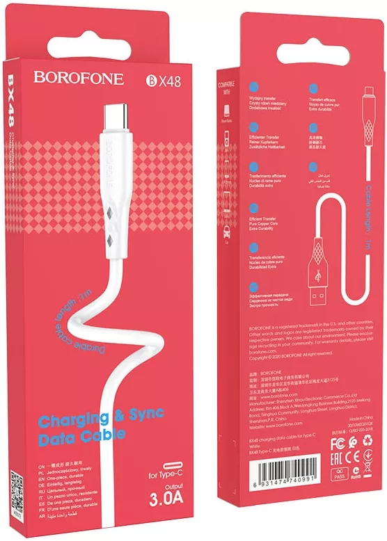 Кабель Borofone BX48 USB-A - Type-C 15w 3a 1м cable White - фото 6