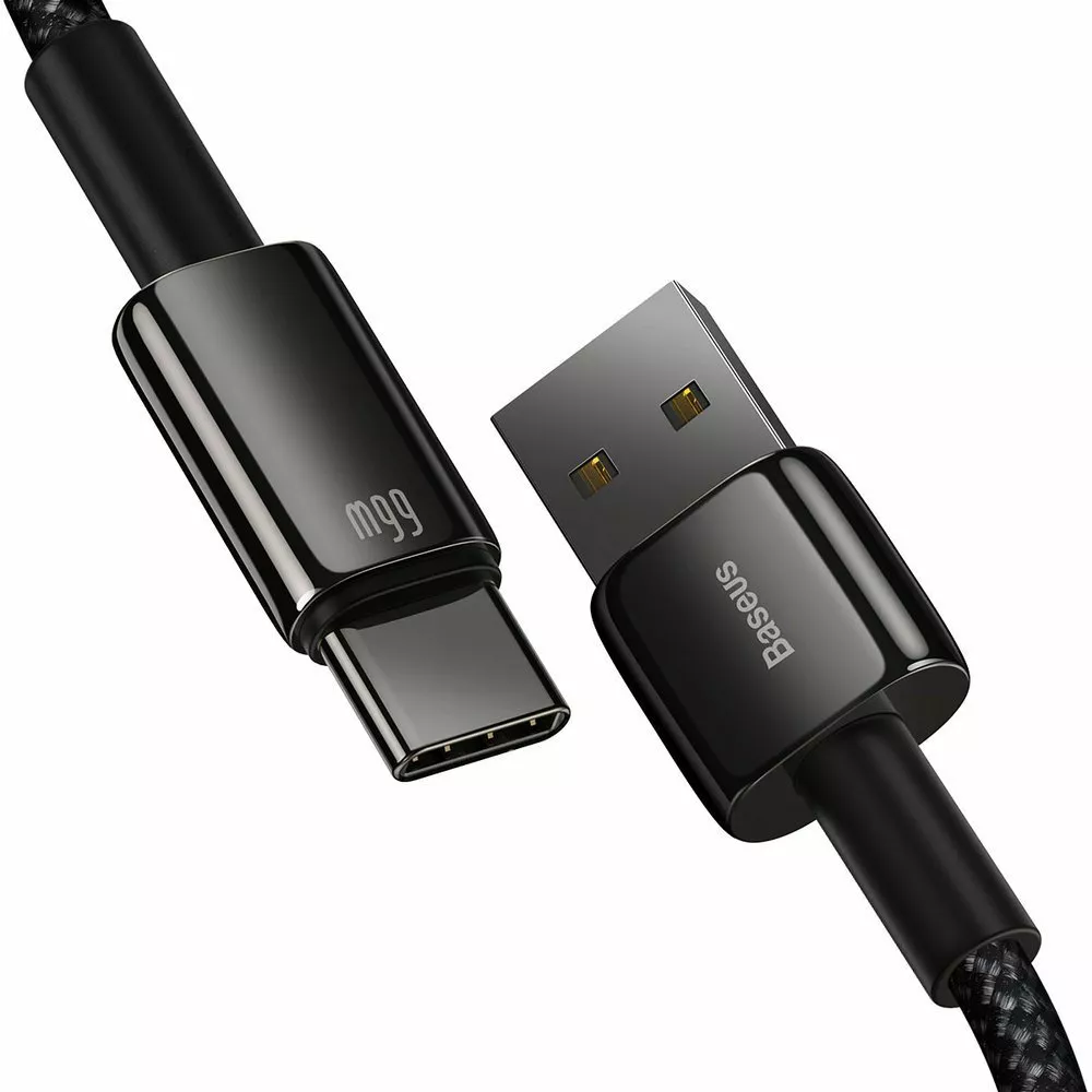 Кабель Baseus Tungsten Gold USB-A - Type-C 66w 6a 1м Huawei SCP cable Black (CATWJ-B01) - фото 2