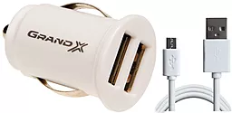 Автомобільний зарядний пристрій Grand-X 2.1a 2xUSB-A ports car charger + micro USB cable white (CH02WC)