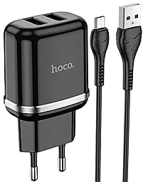 Сетевое зарядное устройство Hoco N4 2.4a 2xUSB-A ports home charger + micro USB cable black - фото Сетевое зарядное устройство Hoco N4 2.4a 2xUSB-A ports home charger + micro USB cable black