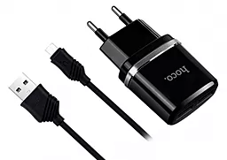 Сетевое зарядное устройство Hoco С12 Charger 2USB + micro USB Cable Black - миниатюра 4