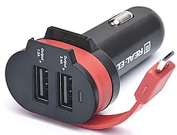 Автомобильное зарядное устройство REAL-EL CA-35 17w 2xUSB-A ports + micro USB cable black/orange (EL123160012) - фото Автомобильное зарядное устройство REAL-EL CA-35 17w 2xUSB-A ports + micro USB cable black/orange (EL123160012)