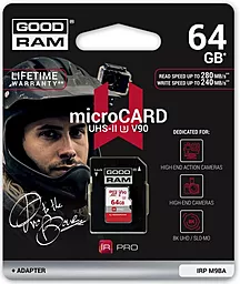Карта пам'яті GooDRam microSDXC 64GB IRDM PRO UHS-II U3 V90 + SD-адаптер (IRP-M9BA-0640R11) - фото Карта пам'яті GooDRam microSDXC 64GB IRDM PRO UHS-II U3 V90 + SD-адаптер (IRP-M9BA-0640R11)