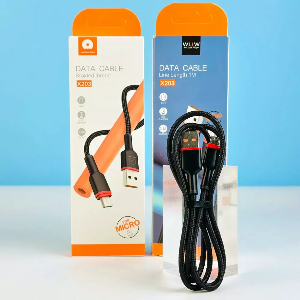 Кабель WUW X203 USB-A - micro USB 12w 2.4a 1м cable Black - фото 5