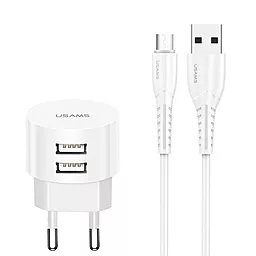 Мережевий зарядний пристрій Usams Travel Charging Kit Send-Tu T20 Dual USB Round Travel + Micro USB Cable EU White
