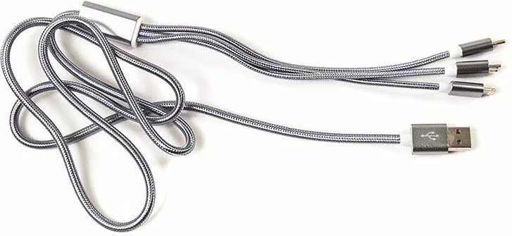Універсальний кабель PowerPlant 3-in-1 USB-A to Type-C/Lightning/micro USB 12w 2.4a 1.2м сable Gray - фото 2