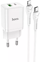 Сетевое зарядное устройство Hoco N28 20w PD USB-C/USB-A ports charger + USB-C to Lightning cable white - фото Сетевое зарядное устройство Hoco N28 20w PD USB-C/USB-A ports charger + USB-C to Lightning cable white