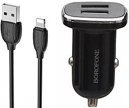 Автомобильное зарядное устройство Borofone BZ12 Lasting Power 2USB 2.4A + Lightning Cable Black