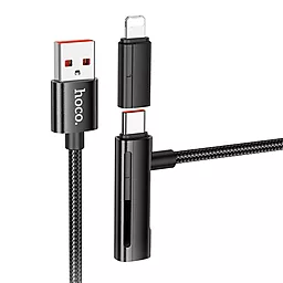 Универсальный кабель Hoco U135 2-in-1 USB-A to Type-C/Lightning 18w 3a 1.2м сable Black - фото Универсальный кабель Hoco U135 2-in-1 USB-A to Type-C/Lightning 18w 3a 1.2м сable Black