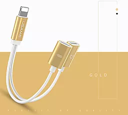 Аудио-переходник Usams Audio Adapter Cable Dual Lightning 2 in 1 Gold (US-SJ160) - миниатюра 2