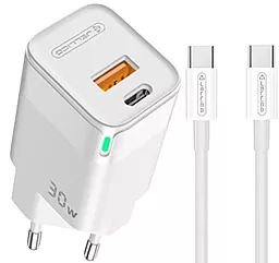 Сетевое зарядное устройство Jellico C44 30W PD/QC USB-A-C + USB-C - C cable white
