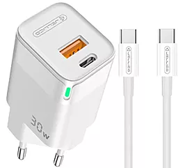 Мережевий зарядний пристрій Jellico C44 30w PD USB-C/USB-A ports charger + USB-C to USB-C cable white - фото Мережевий зарядний пристрій Jellico C44 30w PD USB-C/USB-A ports charger + USB-C to USB-C cable white