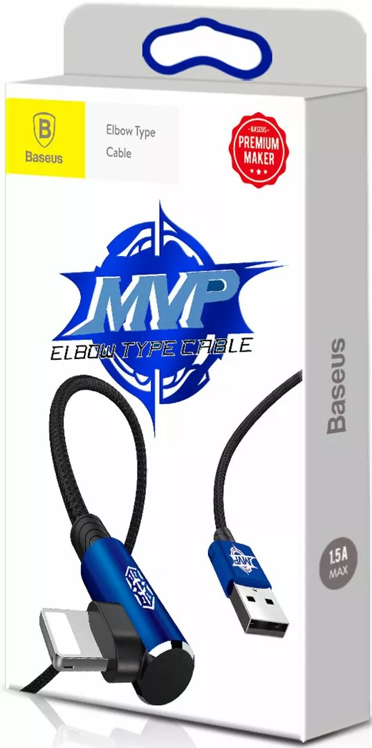 Кабель Baseus MVP Elbow USB-A - Lightning 12w 2.4a 1м cable Blue (CALMVP-03) - фото 6