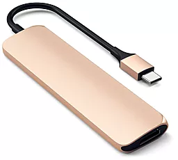 Мультипортовый USB-A хаб Satechi USB-C -> USB 3.0x2/HDMI/USB-C/Card Reader Gold (ST-SCMA2G) - миниатюра 3