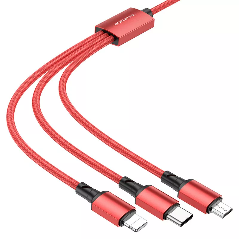 Універсальний кабель Borofone BX72 3-in-1 USB-A to Type-C/Lightning/micro USB 10w 2a 1м сable Red - фото 2