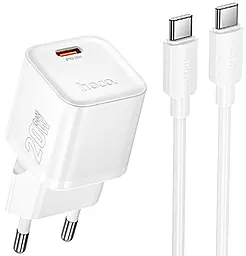 Мережевий зарядний пристрій Hoco N64 Ingenious 20w GaN PD USB-C fast charger + USB-C to USB-C cable white - фото Мережевий зарядний пристрій Hoco N64 Ingenious 20w GaN PD USB-C fast charger + USB-C to USB-C cable white