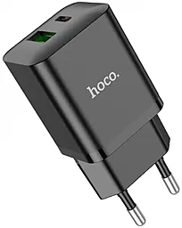 Сетевое зарядное устройство с быстрой зарядкой Hoco N28 20w PD USB-C/USB-A ports charger black - фото Сетевое зарядное устройство с быстрой зарядкой Hoco N28 20w PD USB-C/USB-A ports charger black