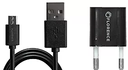 Мережевий зарядний пристрій Florence 1A + micro USB Cable Black (FL-1000-KM)