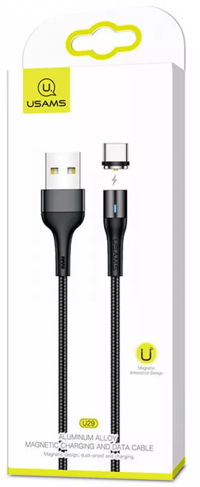 Кабель Usams U29 Magnetic USB-A - Type-C 12w 2.4a 2м cable Black - фото 2