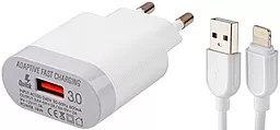 Мережевий зарядний пристрій EMY MY-A303Q USB-A QC3.0 18W 3A + Lightning Cable White