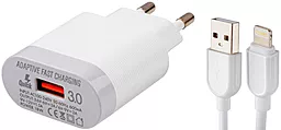 Сетевое зарядное устройство EMY MY-A303Q 18w QC3.0 home charger + Lightning cable white (MY-A303Q-LW) - фото Сетевое зарядное устройство EMY MY-A303Q 18w QC3.0 home charger + Lightning cable white (MY-A303Q-LW)