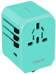 Сетевое зарядное устройство Momax World AC 28w QC3.0 4xUSB-A/USB-C ports chareger blue (UA5B) - фото Сетевое зарядное устройство Momax World AC 28w QC3.0 4xUSB-A/USB-C ports chareger blue (UA5B)