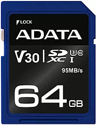 Карта пам'яті ADATA SDXC 64GB Premier Pro Class10 UHS-I U3 (ASDX64GUI3CL10-R) - фото Карта пам'яті ADATA SDXC 64GB Premier Pro Class10 UHS-I U3 (ASDX64GUI3CL10-R)