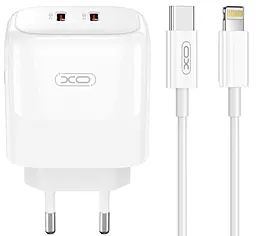Мережевий зарядний пристрій XO L140 Nitride 35w GaN PD 2xUSB-C ports charger + USB-C to Lightning cable white - фото Мережевий зарядний пристрій XO L140 Nitride 35w GaN PD 2xUSB-C ports charger + USB-C to Lightning cable white