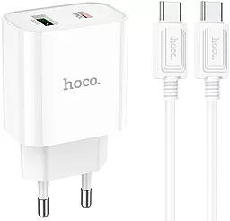 Сетевое зарядное устройство Hoco C80A Plus 20w PD USB-C/USB-A ports charger + USB-C to USB-C cable white - фото Сетевое зарядное устройство Hoco C80A Plus 20w PD USB-C/USB-A ports charger + USB-C to USB-C cable white