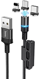 Магнітний кабель для зарядки Hoco DU42 Magnetic 3-in-1 USB-A to Type-C/Lightning/micro USB 10w 1м сable black - фото Магнітний кабель для зарядки Hoco DU42 Magnetic 3-in-1 USB-A to Type-C/Lightning/micro USB 10w 1м сable black