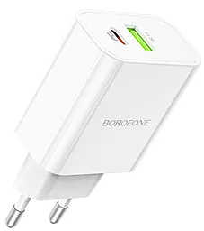 Сетевое зарядное устройство с быстрой зарядкой Borofone BA55A Crown speed 20w PD USB-C/USB-A ports charger white - фото Сетевое зарядное устройство с быстрой зарядкой Borofone BA55A Crown speed 20w PD USB-C/USB-A ports charger white