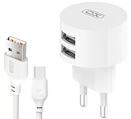 Сетевое зарядное устройство XO L62 2.4a 2xUSB-A ports charger + USB-C cable white - фото Сетевое зарядное устройство XO L62 2.4a 2xUSB-A ports charger + USB-C cable white