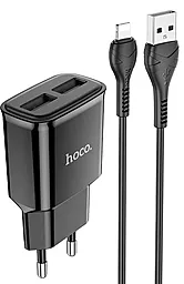 Сетевое зарядное устройство Hoco C88A 2.4a 2xUSB-A ports charger + Lightning cable black - фото Сетевое зарядное устройство Hoco C88A 2.4a 2xUSB-A ports charger + Lightning cable black