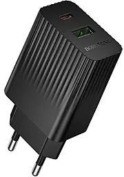 Сетевое зарядное устройство Borofone BAS74A 20w PD USB-C/USB-A ports charger black - фото Сетевое зарядное устройство Borofone BAS74A 20w PD USB-C/USB-A ports charger black