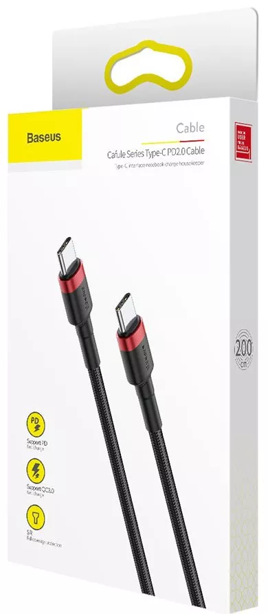 Кабель Baseus Cafule USB Type-C - Type-C 60w 3a 2м PD cable Black/Red (CATKLF-H91) - фото 11