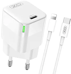 Сетевое зарядное устройство XO CE06 30w PD GaN USB-C fast charger + USB-C to Lightning cable white