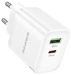 Сетевое зарядное устройство Borofone BA83A 20w PD USB-C/USB-A ports charger white - фото Сетевое зарядное устройство Borofone BA83A 20w PD USB-C/USB-A ports charger white