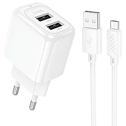 Мережевий зарядний пристрій Hoco CS51A 2.4a 2xUSB-A ports charger + micro USB cable white - фото Мережевий зарядний пристрій Hoco CS51A 2.4a 2xUSB-A ports charger + micro USB cable white