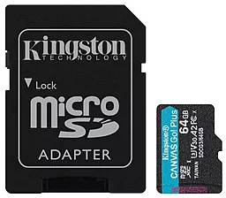 Карта памяти Kingston microSDXC 64GB Canvas Go Plus Class 10 UHS-I U3 V30 A2 + SD-адаптер (SDCG3/64GB)