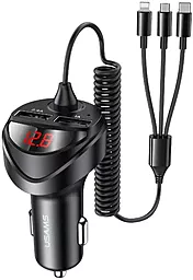 Автомобильное зарядное устройство Usams C22 17w 2xUSB-A ports car charger + 3-in-1 USB-C/micro USB/Lightning cable black (US-CC119) - фото Автомобильное зарядное устройство Usams C22 17w 2xUSB-A ports car charger + 3-in-1 USB-C/micro USB/Lightning cable black (US-CC119)